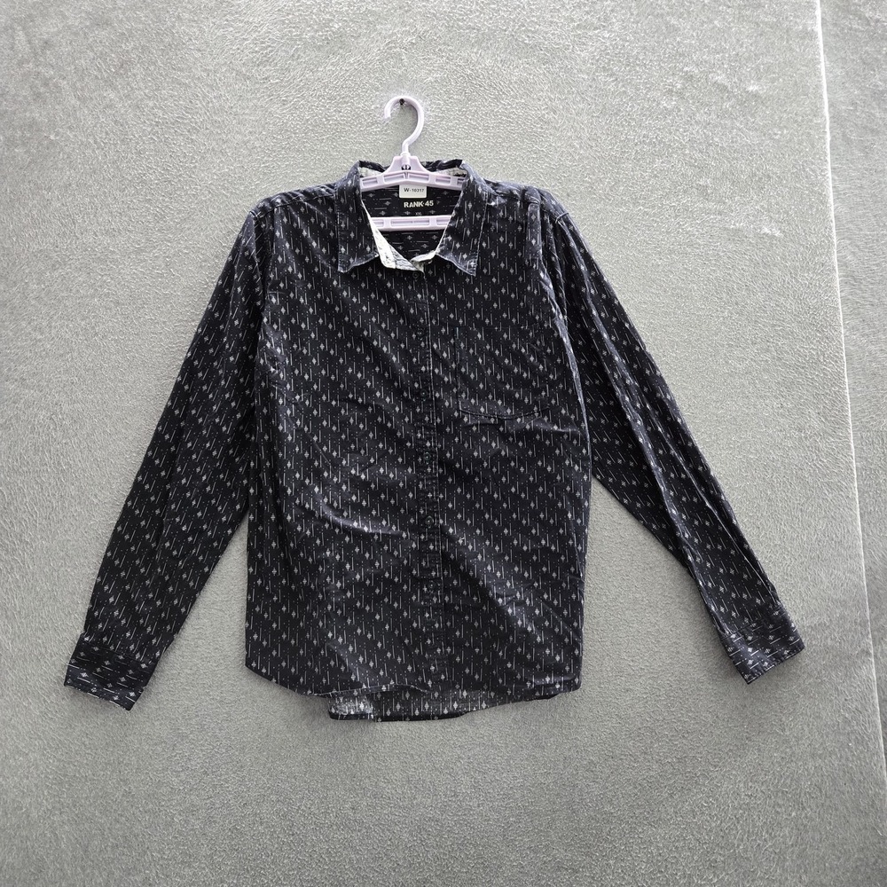 RANK 45 Men Button Up Shirt XXL Black Geometric Logo Long Sleeve